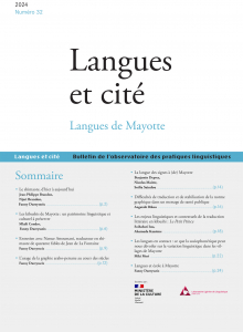 Langues de Mayotte. Couverture. L&C, n° 32, 2024